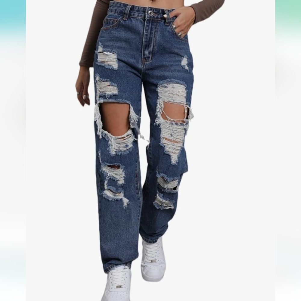 Relaxed Blue Denim Jeans with Authentic Distressing